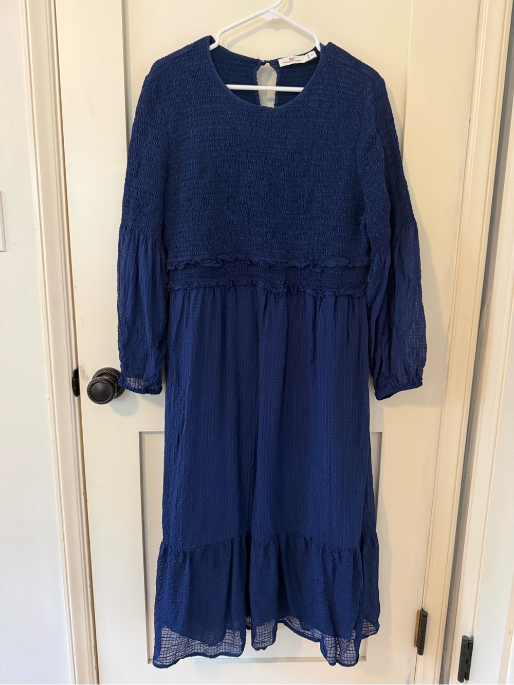Vineyard Vines Navy Long Sleeve Ruffle Hem Dress